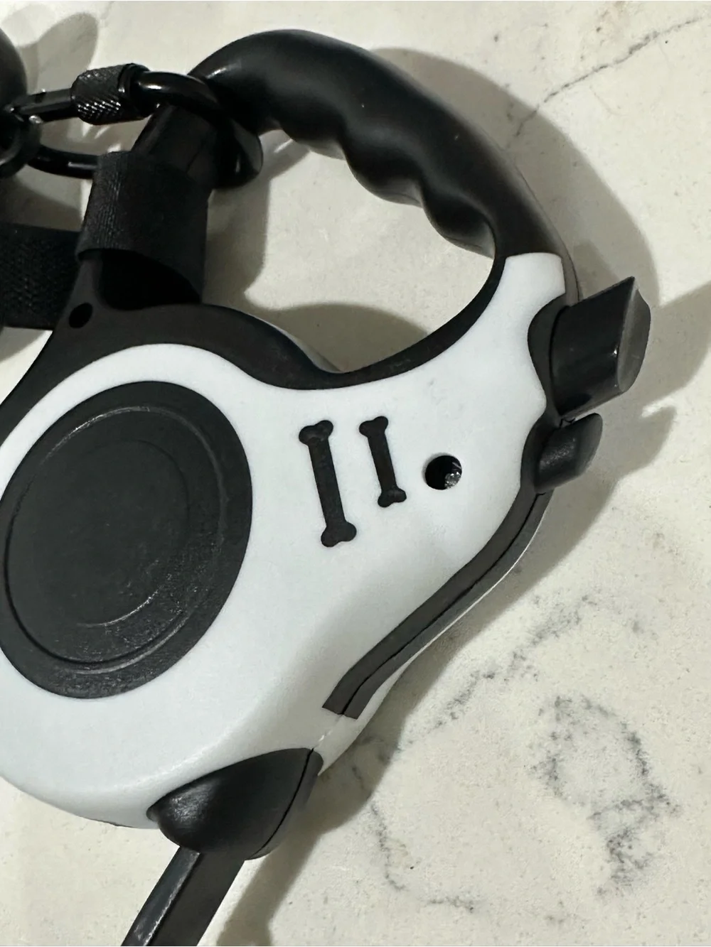 Retractable Dog Leash with Bone Waste Bag Dispenser - Black & White